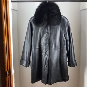 Leather Coat with Fox Fur Trim